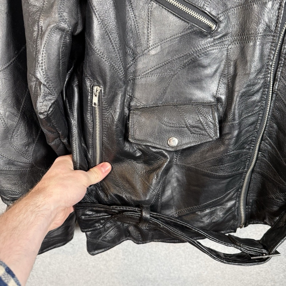 Vintage Patchwork Leather Bomber Jacket Mens Medium Black Zip Moto Cropped - Picture 3 of 11